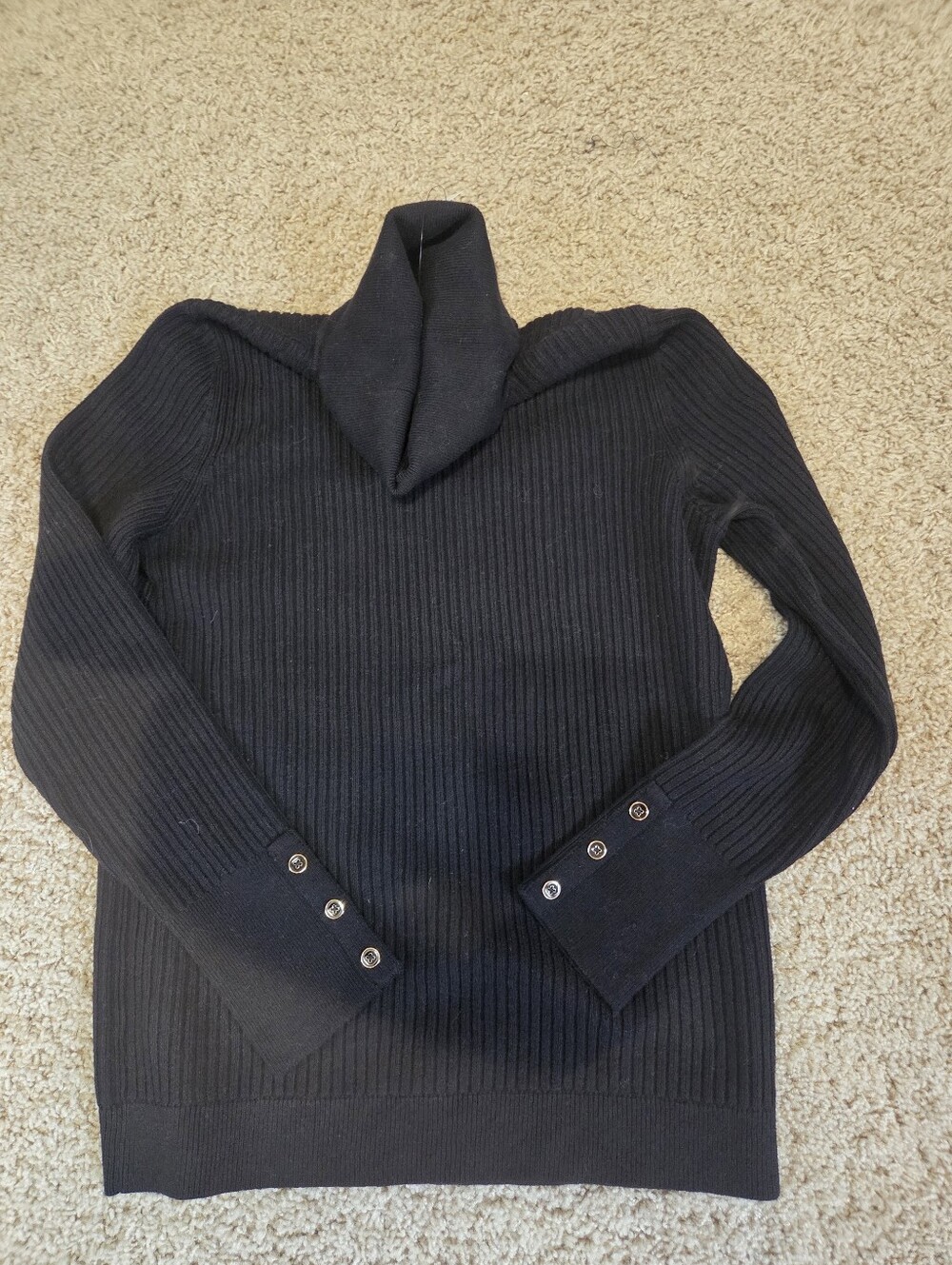Talbots Black Ribbed Turtleneck Sweater wms sz petite med classic old money